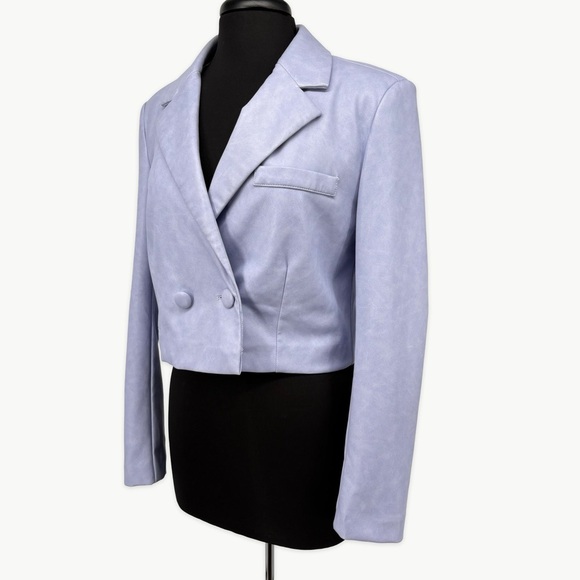 7 For All Mankind Faux Leather Cropped Jacket Sz Medium Lavender Double Breasted - Picture 6 of 13